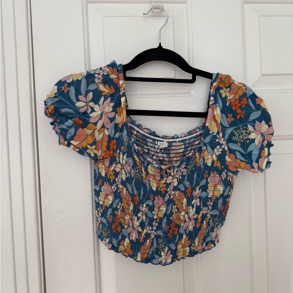 Aerie Multicolor Floral Puff Sleeve Blouse